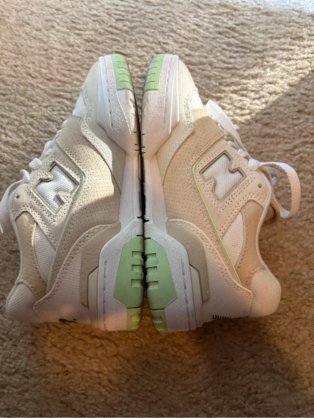 New Balance Women’s White Sneakers with Lime Highlights